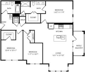 a floor plan of a house with a combination of bedrooms and a living room