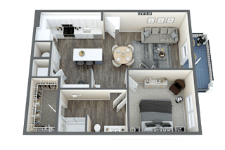 a 3d floor plan of a bedroom with a bathroom