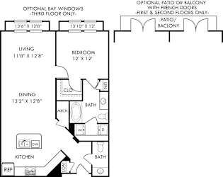 A floor plan of a house with a living room, dining room, bedroom, bathroom, and kitchen.