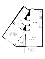 A floor plan of a house with a bedroom, bath, kitchen, and living room.