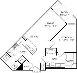 A floor plan of a house with a living room, dining room, kitchen, and bedrooms.