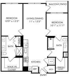 a floor plan of a small house with a bathroom and a kitchen