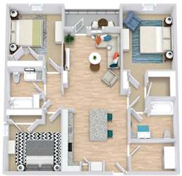 an overhead view of a 3d floor plan
