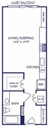 the floor plan of a small house with a bathroom and a bedroom