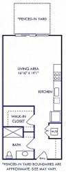 floor plan of a small house with a bathroom and a kitchen