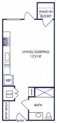 floor plan of a small house with a bathroom and a bedroom