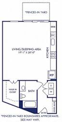 a floor plan of a small house with a bedroom and a bathroom