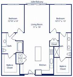 a diagram of a floor plan with bedrooms and baths