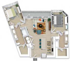 a floor plan of a house with a bedroom and a living room