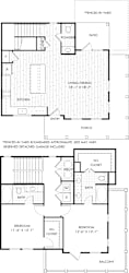 A floor plan of a house with a living room, kitchen, two bedrooms, a bathroom, a patio, and a fenced-in yard.