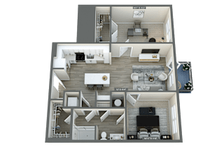 a 3d floor plan of a house with a bedroom and a living room