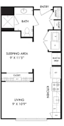 a floor plan of a small house with a bathroom and a bedroom