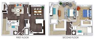 2 bedroom, 2.5 bath Townhome. 1st floor entry nook with half bath, w/d. kitchen with bartop open to dining with butlers pantry. 2nd floor 2 bedrooms. dual sink vanity in primary bath.