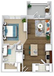 The Green. studio apartment. Kitchen with bartop open to living/dining room. 1 full bathroom. Walk-in closet. Patio/balcony.
