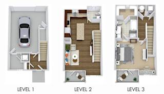 The Meredith + Fenced-in Yard. 1 bedroom townhome. Kitchen with bartop open to living/dinning rooms. 1 full bathroom + powder room. Walk-in closet. Patio/balcony open to yard. Garage on first floor.