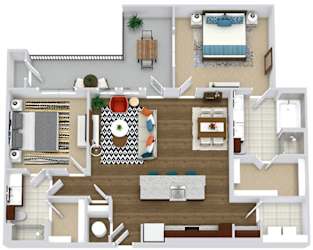 The Pearson. 2 bedroom apartment. Kitchen with island open to living/dinning room. 2 full bathrooms with shower stalls, double vanity and tub in master. Walk-in closets. Patio/balcony.