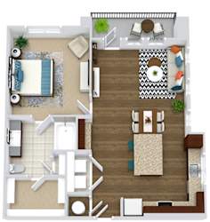 The Sanders. 1 bedroom apartment. Kitchen with bartop open to living/dinning rooms. 1 full bathroom. Walk-in closet. Patio/balcony.