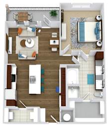 The White. 1 bedroom apartment. Kitchen with bartop open to living/dinning rooms. 1 full bathroom double vanity, tub and shower stall. Walk-in closet. Patio/balcony.