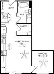 a floor plan of a small house with a kitchen and a living room