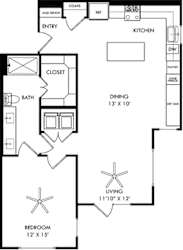 a floor plan of a house with a kitchen and a living room