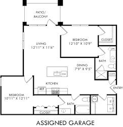 A black and white image of a floor plan for an Assigned Garage.