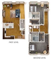 a floor plan of a house with a bedroom and a living room