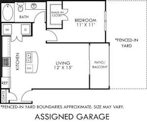 A floor plan of a house with a garage labeled "ASSIGNED GARAGE".
