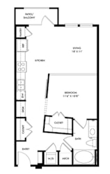 a floor plan of a small apartment with a bedroom and a living room