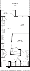 a floor plan of a studio apartment with a bedroom and a living room