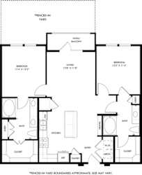 A black and white floor plan of a house with a fenced-in yard.