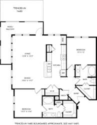 A black and white image of a floor plan for a fenced-in yard.
