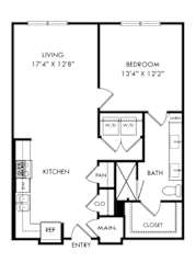 A black and white image of a floor plan for a living space.