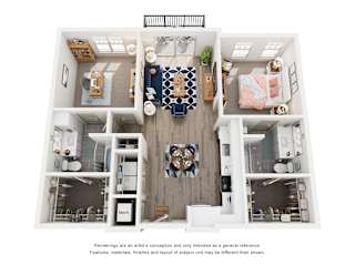 A floor plan of a house with a kitchen, living room, and two bedrooms.