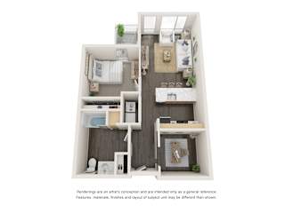Floor Plan One Bedroom + Den