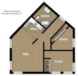 Floor Plan Two-Bedroom One-Bathroom