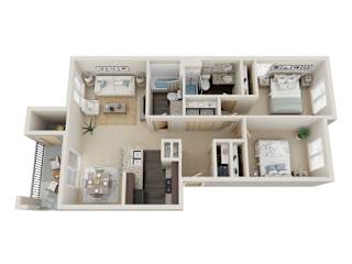 a stylized floor plan with a bedroom and a bathroom