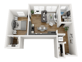 1 Bedroom 1 Bath Floor Plan at Proctor Flats, Tacoma, Washington