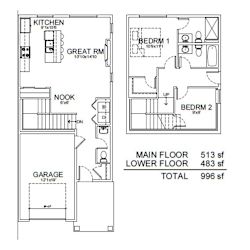 floor plan of the lower level and the upper floor of the house