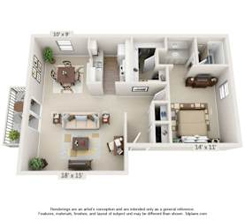 3D floor plan at Auburn Glen Apartments, Jacksonville