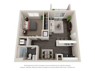 1BD/1B Floor Plan at Oak Chase II, Tampa, 33612