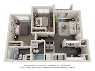2BD/2B Floor Plan at Oak Chase II, Tampa, Florida