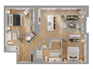 2 bed two bathroom 2D floorplan at Bemiston Place Apartments, Clayton, 63105