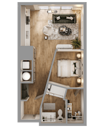 Alsbury Premium 1  Bed   1  Bath   602 Sq. Ft.Floor Plan at Bemiston Place Apartments, Clayton, 63105