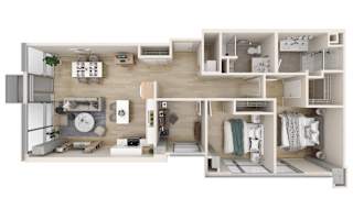 a bedroom floor plan of a 2100 sq ft apartment  at One Foundry Way, Missouri