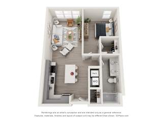 1 bed 1 bath Morgan Ford Floor Plan at The Edwin on Grand, Missouri, 63103