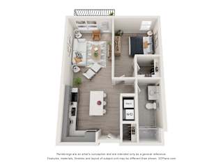 1 bed 1 bath McRee Floor Plan at The Edwin on Grand, Saint Louis, MO 63103