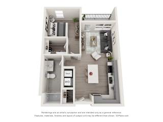 1 bed 1 bath Manchester Floor Plan at The Edwin on Grand, Saint Louis, MO