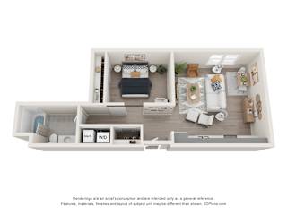 1 bed 1 bath Broadway Floor Plan at The Edwin on Grand, Saint Louis, 63103