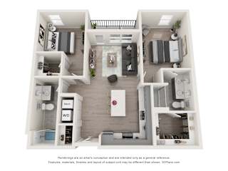 2 bed 1 bath Osage Floor Plan at The Edwin on Grand, Missouri, 63103