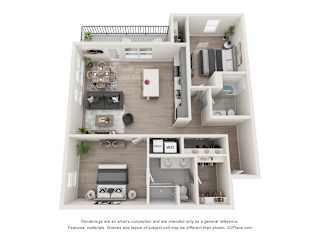 2 bed 2 bath Barton Floor Plan at The Edwin on Grand, Saint Louis, MO 63103
